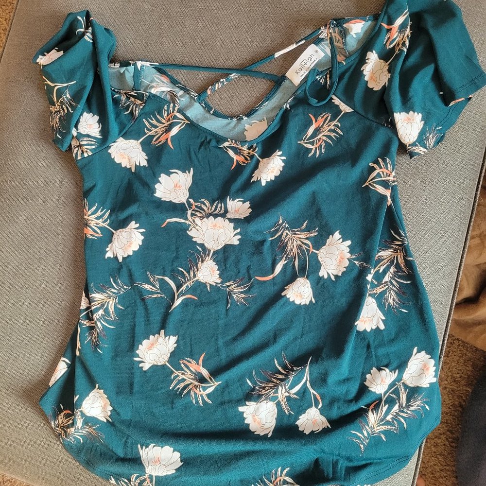 Green top with cold shoulders